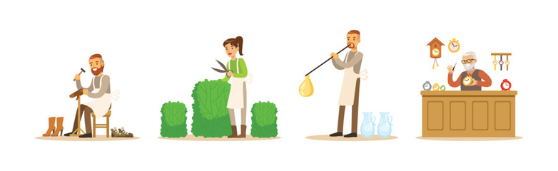 People Character of Creative Profession Enjoy Workshop Activity Vector Set