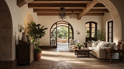 Fototapeta premium Timber beam ceiling and arched door in mediterranean style