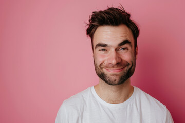 Obraz premium A close up portrait of a young man with a subtle smile