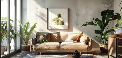 sleek interior frame background with text copy space on the wall sofa set bedrooms' and marble wall background with abstract sleek interior lovely background fully furnished  