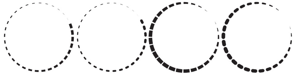 Round frames for logo. Wavy, dashed, dotted black circle lines. Hand drawn doodle by marker. isolated on white background. vector illustration. eps 10