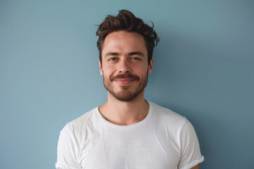 Obraz premium A close up portrait of a young man with a subtle smile