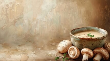 Creamy mushroom soup, a menu item for restaurant advertisement.