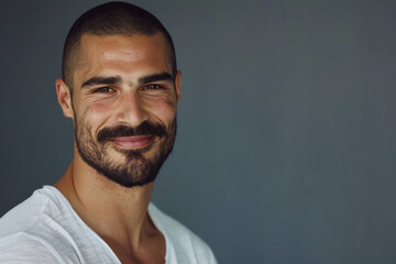 Obraz premium A close up portrait of a young man with a subtle smile