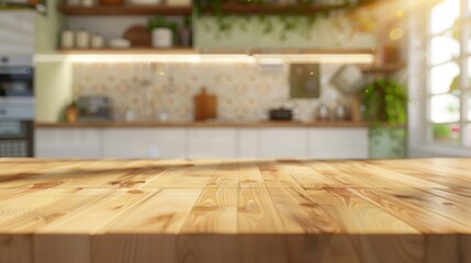 Sunlit Wooden Kitchen Counter Generative AI