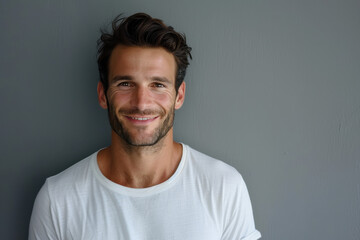 Obraz premium A close up portrait of a young man with a subtle smile