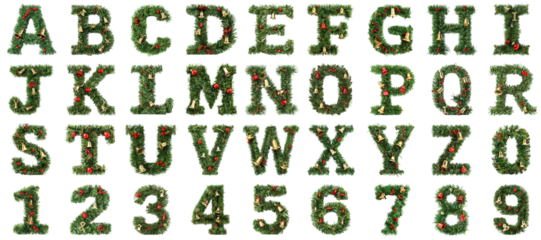 Christmas alphabet png transparent set no background for all purpose.