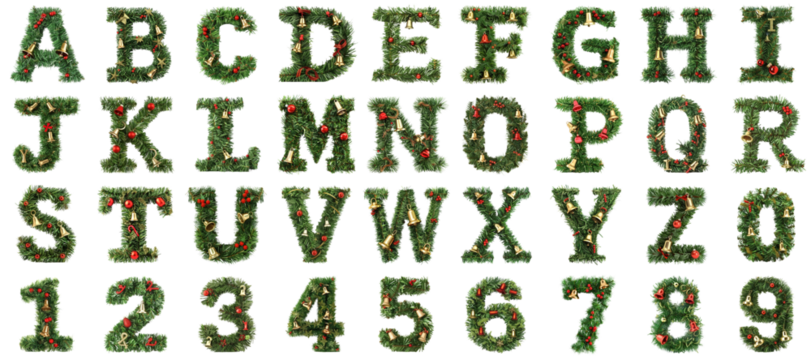 Christmas alphabet png transparent set no background for all purpose.