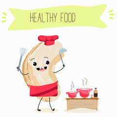 Cute Cashew nut characters, funny nuts, with different activities, outdoor, sports,musical instrument. Organic food, healthy food, illustrations for kids menu.