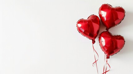 Red heart shaped helium balloons isolated on white background generative ai