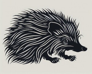 Obraz premium Black hedgehog silhouette with graphic pattern. Wild animals themed tattoo design. Print for clothes. stylized shape silhouette hedgehog logo.