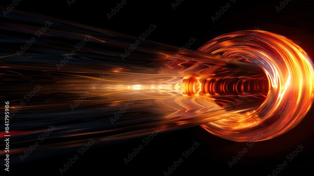 Fototapete A hyperrealistic animation of a wormhole vortex pulsating with vibrant energy, transporting a spaceship through the depths of space,