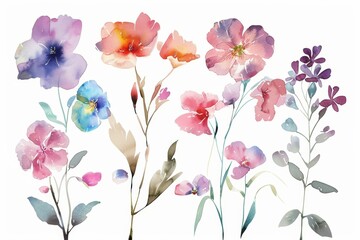 Watercolor illustration of flowers on white background