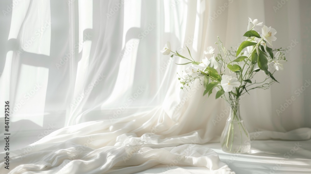 Poster a light gray background with natural light streaming through a window, creating a bright and airy fe