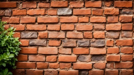 Fototapeta premium A brick wall with a green plant growing out of it