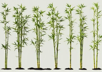 Obraz premium set of dwarf bamboo, perfect for ornamental gardens, showcasing their compact form and fine leaves, isolated on white background