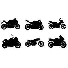 Set of Motorcycle Silhouettes isolated of white background. Motorcycle silhouette vector illustration. 