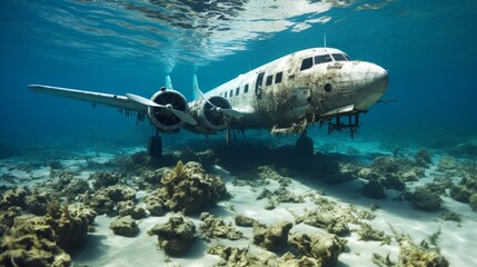 Obraz premium Submerged underwater wreck plane debris