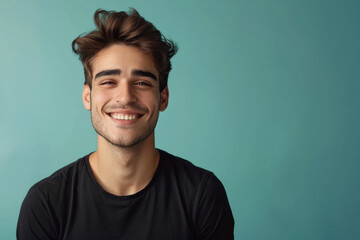 Obraz premium A close up portrait of a young man with a subtle smile