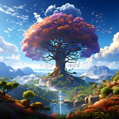 Fototapeta premium landscape with tree and clouds.