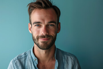 Obraz premium A close up portrait of a young man with a subtle smile
