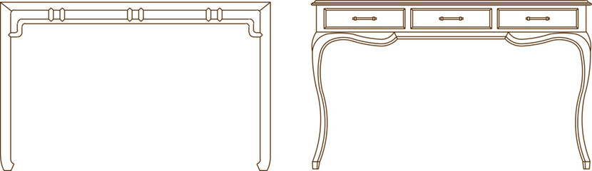 Vector silhouette illustration sketch traditional ethnic vintage classic old wooden table furniture design drawing 
