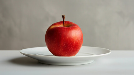Photo of red apples on a white plate. Minimalist style.