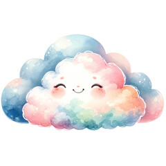 Cute watercolor blue cloud Illustration on transparent background.