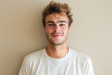 Obraz premium A close up portrait of a young man with a subtle smile