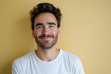 Obraz premium A close up portrait of a young man with a subtle smile