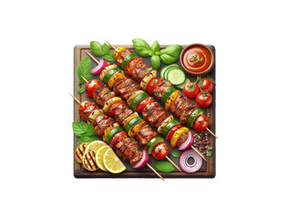 Yummy kebabs skewered and grilled pieces isolated on transparent background
