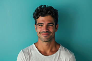 A close up portrait of a young man with a subtle smile