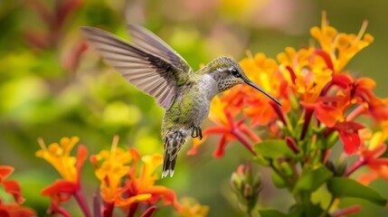 Fototapeta premium hummingbird sipping nectar from vibrant flower nature photography