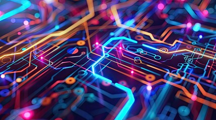 Abstract circuitry forming blockchain pattern
