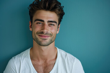 Obraz premium A close up portrait of a young man with a subtle smile