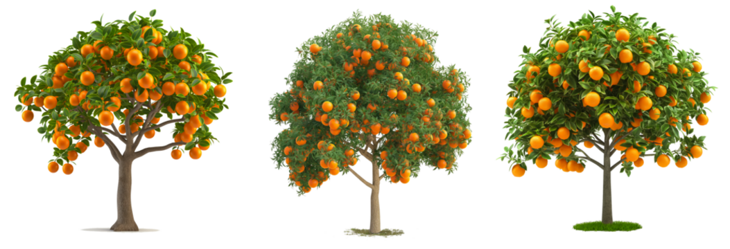 Orange tree collection with full of oranges isolated on transparent or white background