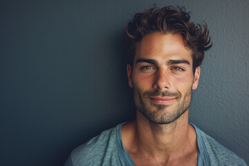 Obraz premium A close up portrait of a young man with a subtle smile