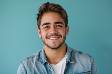 A close up portrait of a young man with a subtle smile
