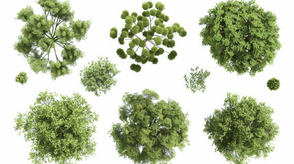 Obraz premium set of trees on white, topdown view