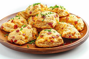 Fototapeta premium Sumptuous Bacon and Cheddar Scones with Fresh Chive Garnish