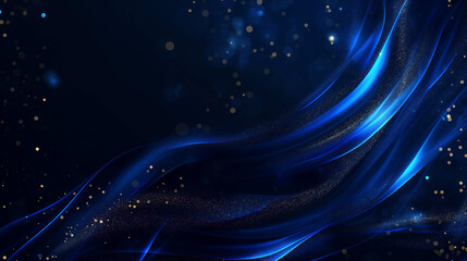 Ethereal Blue Waves with Golden Sparkles on Dark Background