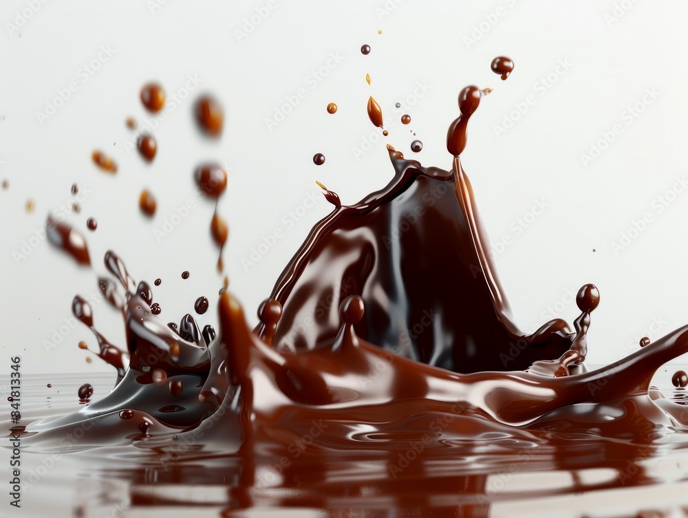Wall mural A splash of chocolate on a white background. 3d rendering, 3d illustration - Wall murals