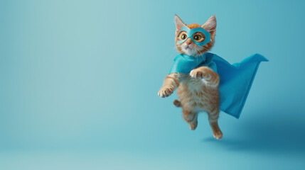 Fototapeta premium superhero cat on blue background