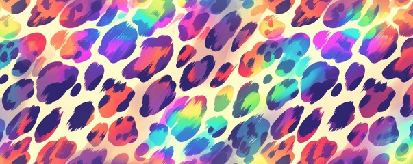 Colorful leopard print pattern with brushstrokes creating a vibrant and wild design
