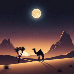  A serene desert landscape at night with a crescent moo 3