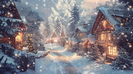 nostalgic vintage christmas village blanketed in snow charming winter wonderland scene 3d digital art