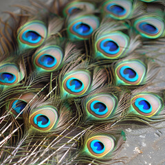Obraz premium Beautiful background of peacock feathers ,Colorful peacock feathers background , shows a vibrant texture of peacock feathers