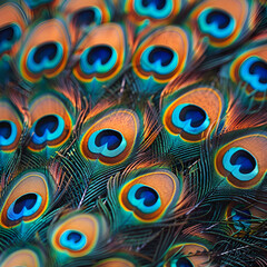 Beautiful background of peacock feathers ,Colorful peacock feathers background , shows a vibrant texture of peacock feathers