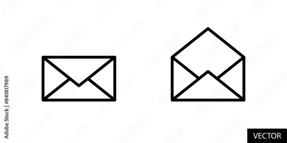 Poster closed and open email, envelope, mark as unread and read mail vector icons in line style design for 