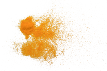 Top view yelow soil pile flying isolated on white background